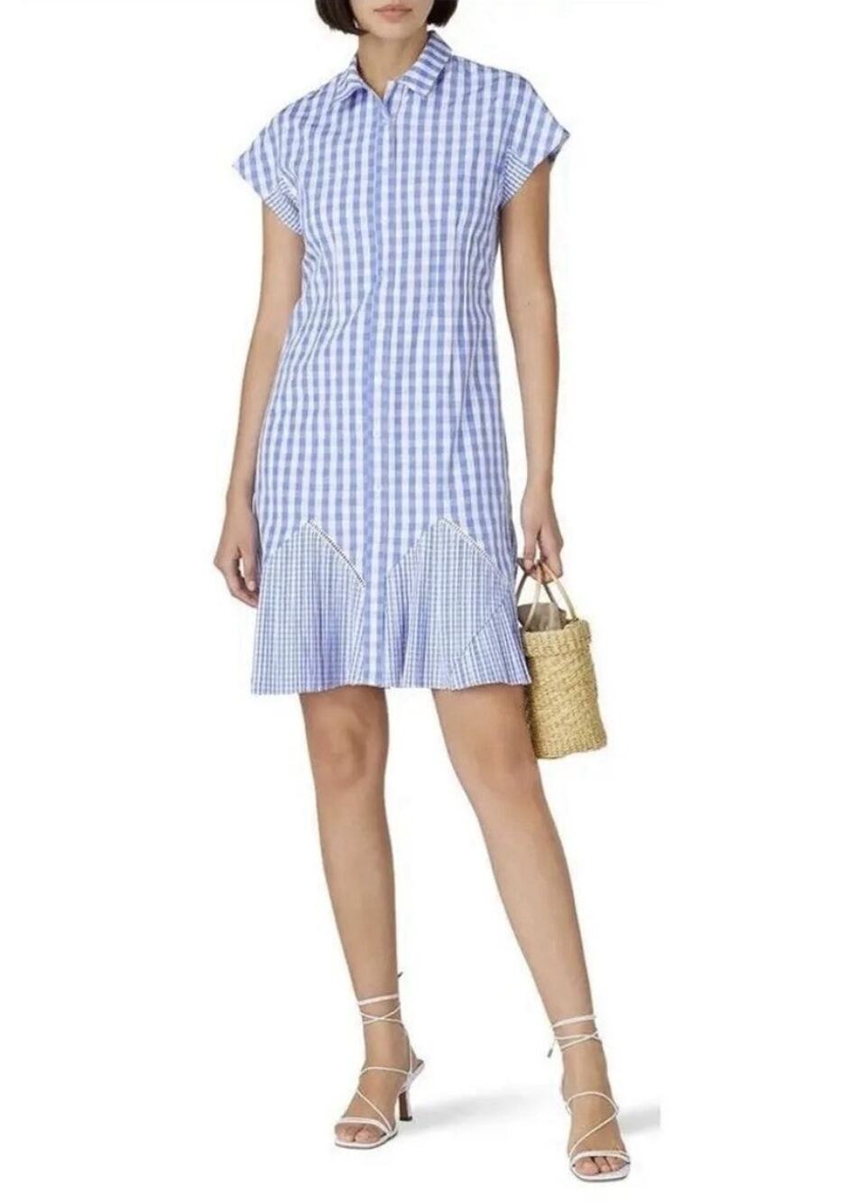 THAKOON COLLECTIVE Blue White Gingham Plaid Shirt Dress Shirtdress 0 XS Western